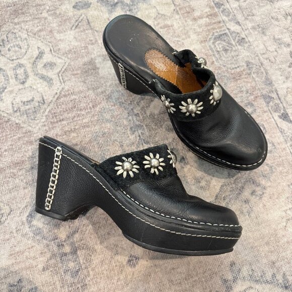 Ariat Leather Rounded Toe Slip On Clogs Daisy Suede Rodeo Western Boho Black 8 - Picture 1 of 8